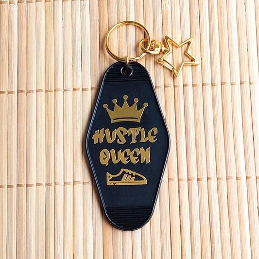 'Hustle Queen Trainers' Black and Gold Motel Keychain - Home Sweet Soul