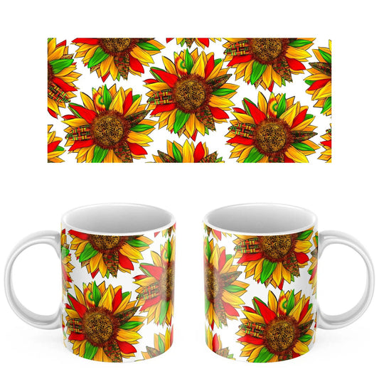African Kente Sunflower Patterned Mug 11oz - Home Sweet Soul