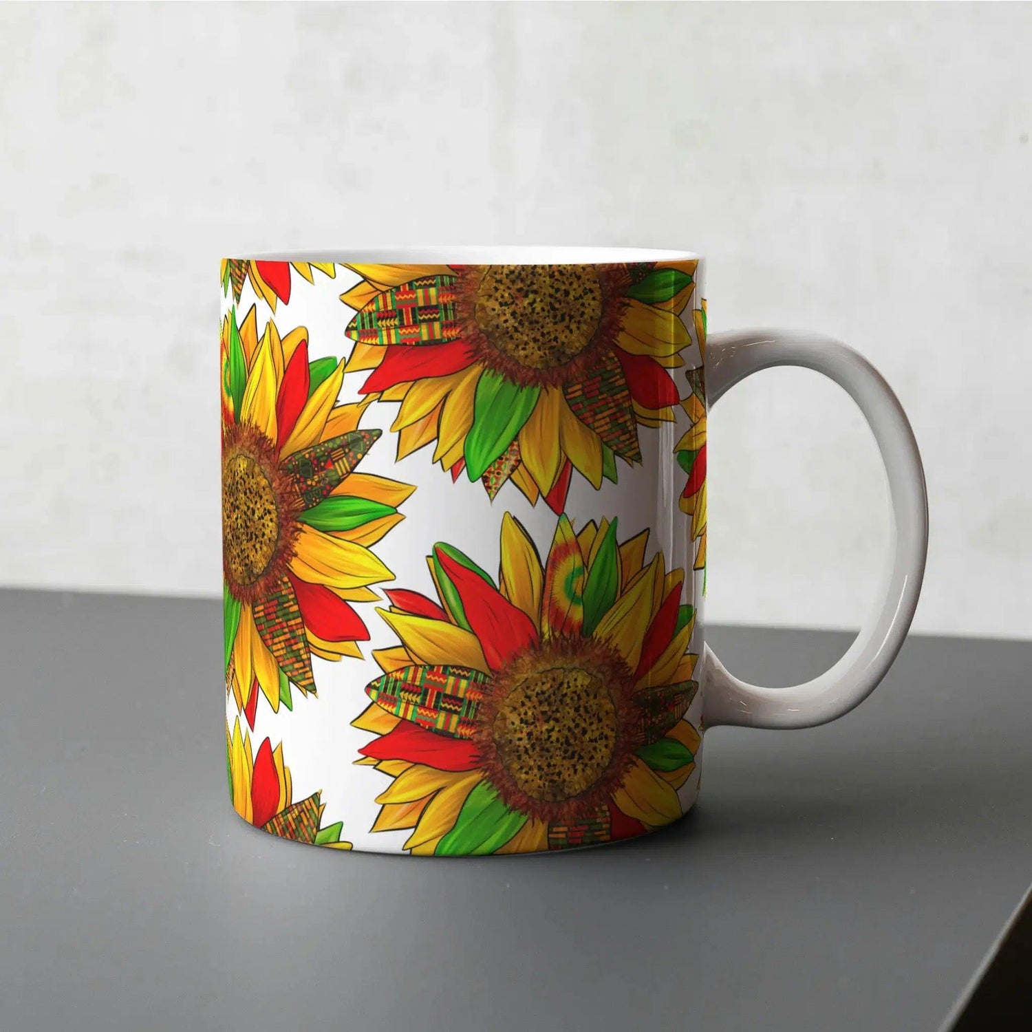 African Kente Sunflower Patterned Mug 11oz - Home Sweet Soul