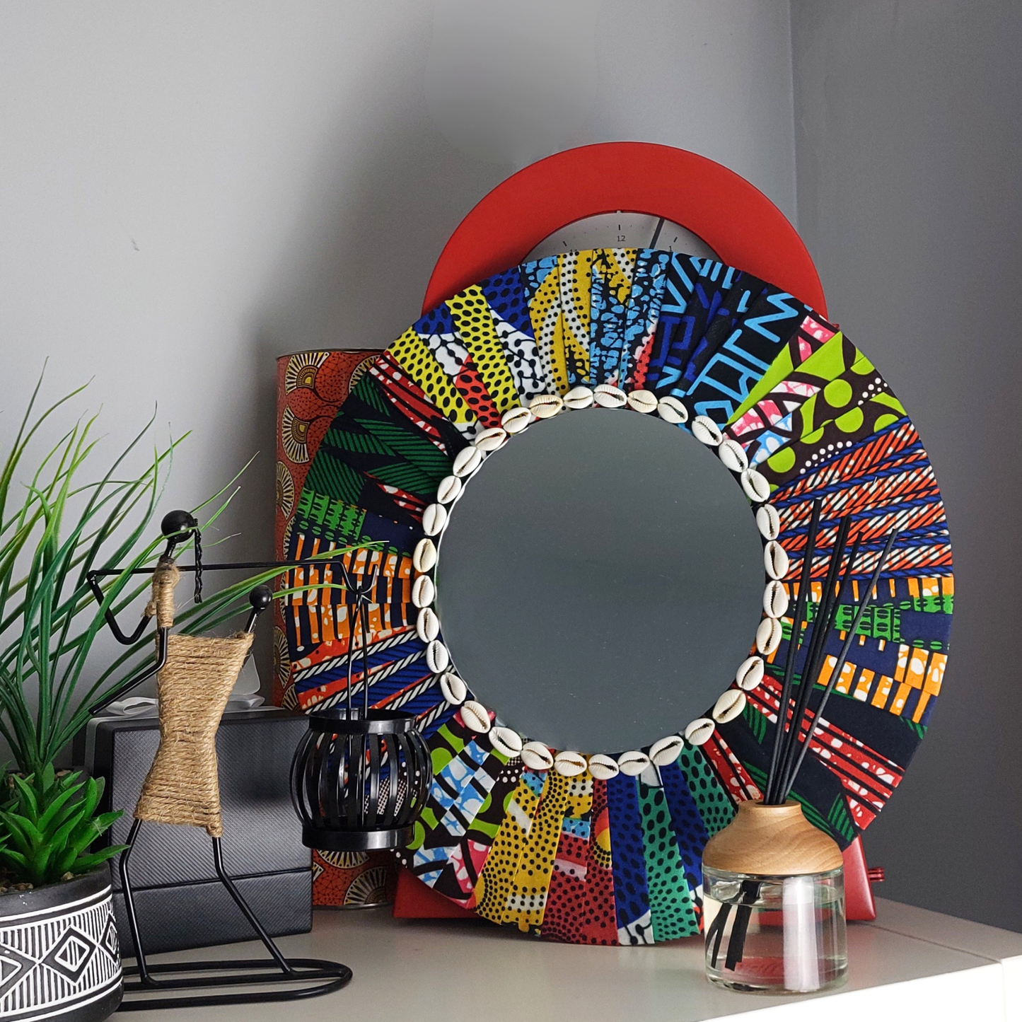 We Are One | Handmade Ankara Patchwork Wall Mirror | 40cm