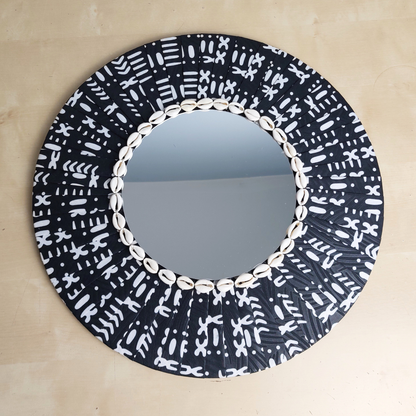 Noir Absolu | Handmade Bogolan-Inspired Wall Mirror | 40cm