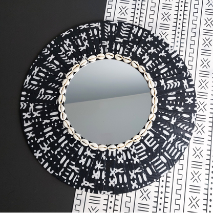 Noir Absolu | Handmade Bogolan-Inspired Wall Mirror | 40cm