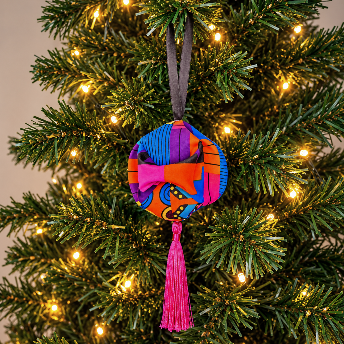Pink African Print Christmas Bauble | Handmade Kente Hanging Decoration