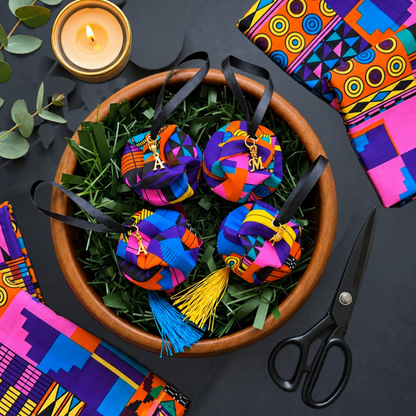 Pink African Print Christmas Bauble | Handmade Kente Hanging Decoration