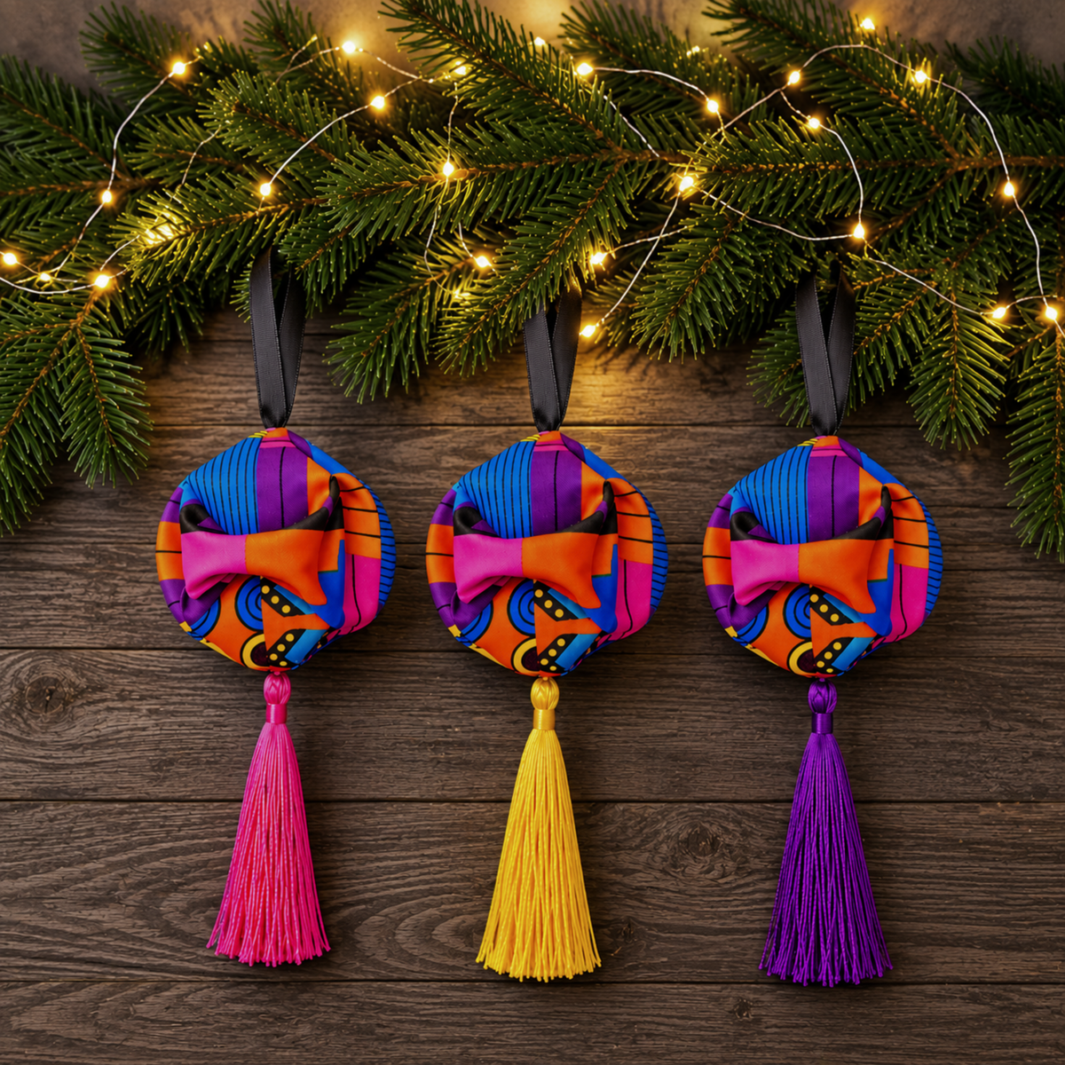 Pink African Print Christmas Bauble | Handmade Kente Hanging Decoration
