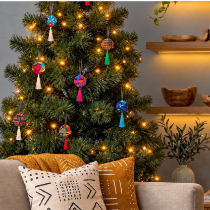 Pink African Print Christmas Bauble | Handmade Kente Hanging Decoration