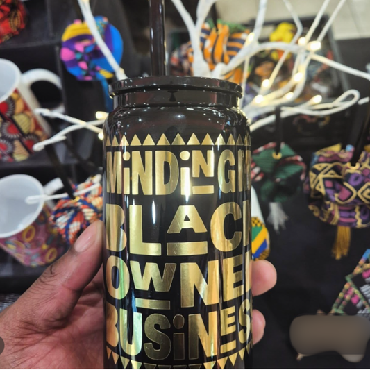 Minding My Black Owned Business - Black Glass Libbey Can with Glass Straw
